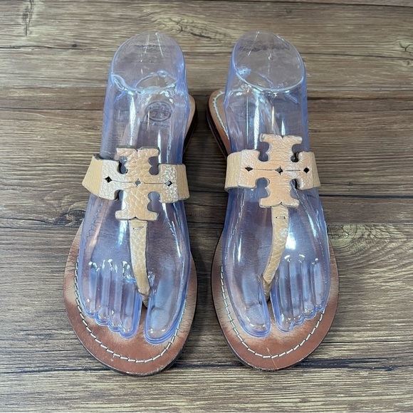 Tory Burch Moore Tan Leather Flip Flops Sandals Women’s Size 7.5 Shoes Slip-On - Picture 7 of 8